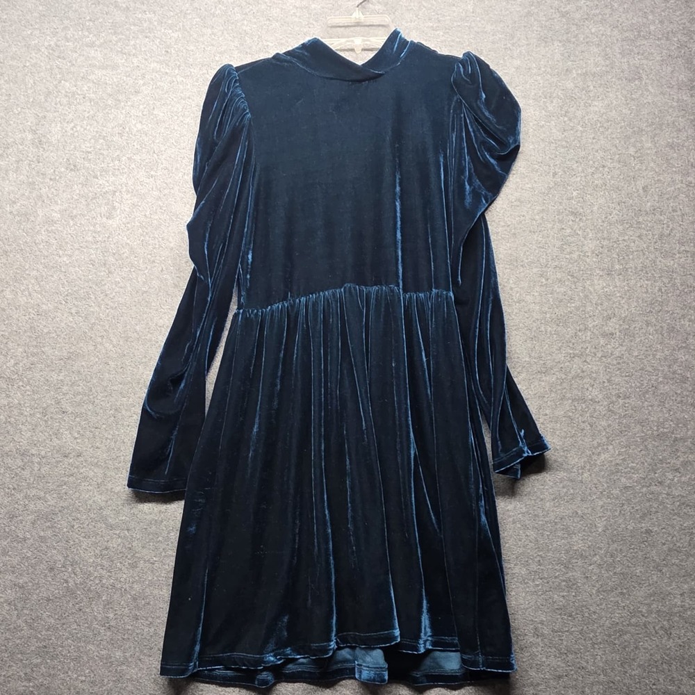 Zara emerald green puff shoulder velour dress XS